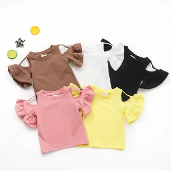 Блуза за момичета, ризи, лятна детска риза, памучни блузи с открити рамене под формата на листа от лотос за момичета, високо качество