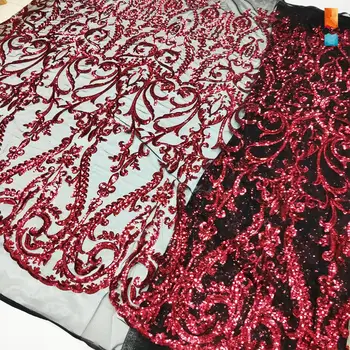 Бордовая лейси плат с пайети 2019, благородна окото лейси плат, расшитая пайети, индийски дамски рокли за бала на булката, мрежест материал