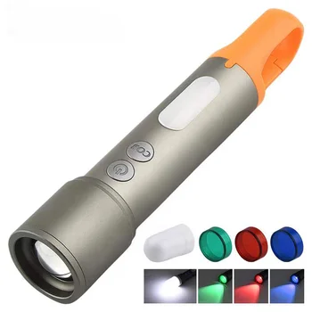 Бял лазерен фенерче с телескопическим увеличение, USB акумулаторна батерия led мини-фенерче с четири електрически крушки. Лампа с веригата за ключове