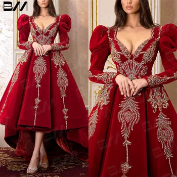 Вечерна рокля трапецовидна форма с дължина до чаена принцеса с дълъг ръкав, апликация от мъниста, рокли за специални случаи, Vestidos Бала 2023