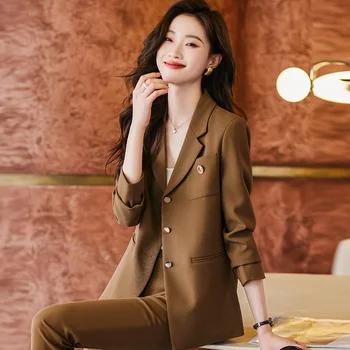 Висококачествен есенно-зимния официално женски сако, дамски бизнес костюми, с тялото, работно облекло, офис форма, панталон размер 4XL, яке