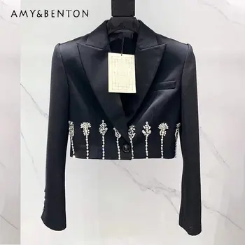 Висококачествена лека луксозна модерно яке с мъниста, 2023, ранна пролет, нов дизайн, чувство ниша, модерно универсално късо палто
