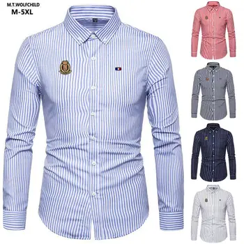 Висококачествена Мъжка Риза, Бизнес Нов Дизайн, Ежедневен Раирана Блуза, Памучен Облекло За мъже, Блузи, Модни Монтиране на Мъжки Ризи M-5XL