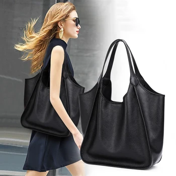 Висококачествена чанта за през рамото от естествена кожа, дамски чанта от телешка кожа, голям капацитет, класически черни големи чанти, дамски реколта Bolsa
