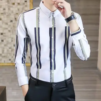 Висококачествени Мъжки Пролетно-Есенните Модни Ежедневни Ризи в Корея райе с дълъг ръкав, Приталенные Универсални Бизнес Ризи;