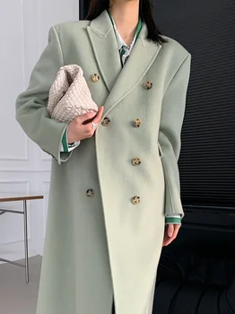 Висококачествено кашемировое палто със средна дължина на кубинския зелен цвят, Динг Class, вълна палто корейската версия