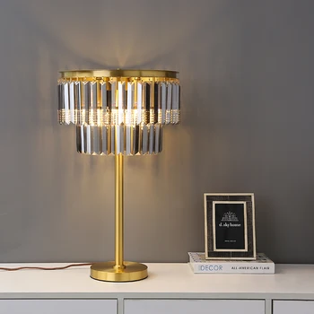 Голяма настолна Лампа от опушен кристал, мед Светодиодна Настолна Лампа Лампара De Mesa, Трапезария, Луксозен Европейски Дизайн, настолни лампи за четене