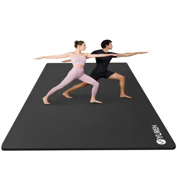 Голяма подложка за упражнения, 6 ` x 4` с дебелина 10 мм от NBR за практикуване на йога, пилатес, за дома, фитнес зала, черен
