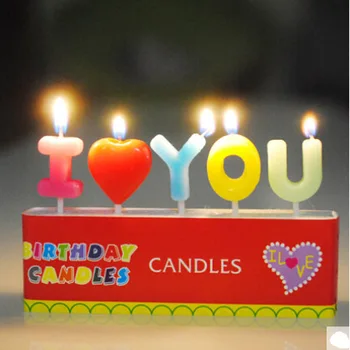 Гореща разпродажба, свещи с надпис за влюбени, креативна свещ за рожден ден, комплект свещи за рожден ден iloveyou