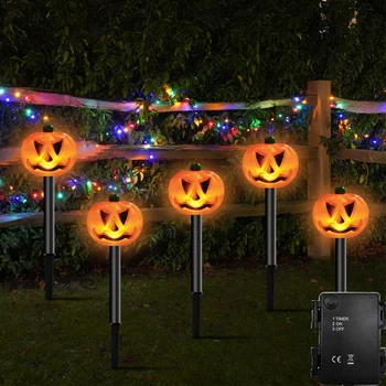 Градински колове, светлинна тиква, декорации за Хелоуин, венец, водоустойчив тыквенная лампа на батерии за двора на къщата с духове