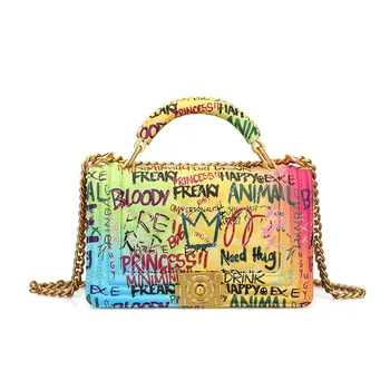 Дамска Чанта, Дамска чанта, Модерна чанта-Тоут, Чанта на верига, Чанта През рамо, Колоритен Чанта през рамо с графити
