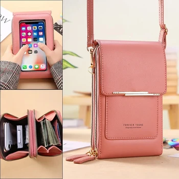 Дамска чанта, портмоне от мека кожа, в чантата за мобилен телефон със сензорен екран, чанта през рамо, дамски чанти на рамо, евтини дамски чанти