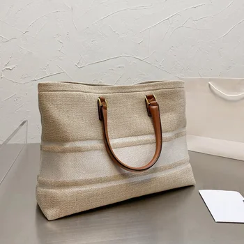 Дамска чанта, холщовая чанта, класическа тканая чанта на рамото, ежедневни дизайнерска чанта от висок клас, подходяща по цвят, чанти голям капацитет