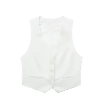 Дамски 2023 новите модни летни блузи с V-образно деколте и къс абзац по поръчка, реколта удобни дамски шик върховете на копчета