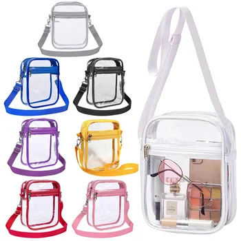 Дамски прозрачна чанта през рамо от PVC, одобрен за концерти на стадиона, прозрачна чанта, лесна чанта през рамо с преден джоб, ежедневна чанта