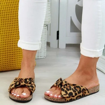 Дамски сандали 2023, летни сандали на платформа в стил ретро, дамски модни леопардовые плажни чехли с лък, женски-големи размери