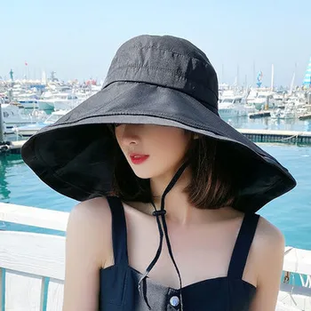 Дамски солнцезащитная шапка с широка периферия UPF 50 +, защита от ултравиолетови лъчи, туризъм шапка рибар, лятна однотонная плажна шапка Bucekt