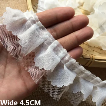 Двупластова бяла мрежа с ширина 4.5 см, 3D плиссированный завързана материал, довършителни яка, ръкави, рокли, шапки, аксесоари за шиене, ръчно изработени, направи си сам