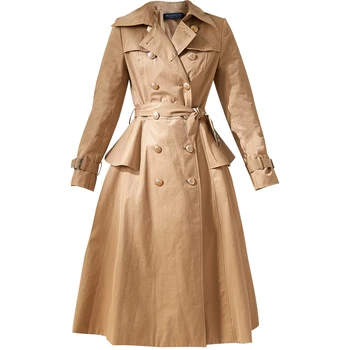 Демисезонное палто в английски стил за офис дама, голям подгъва, двубортные есенни якета с регулируема талия, корейски палта за жени