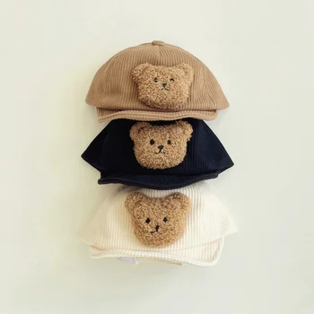 Детска бейзболна шапка с хубав анимационни мечка, вельветовая есенно-зимна шапка за момчета, шапка за малки момичета, топли дрехи за бебета, бебешки аксесоари 2-12 м