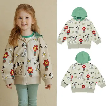 Детски дрехи, дрехи есенното яке с цип за момичета с качулка и анимационни принтом, детски пуловер 2023, детски яке