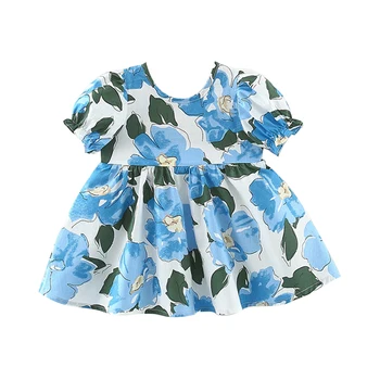 Детски летни дрехи 2022, рокли за новородени момичета, на корейското модно рокля с къси ръкави и цветя за деца, комплект дрехи за деца BC2188