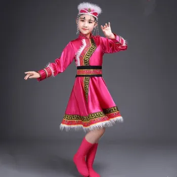 детски монголски танцови костюми за момичета, китайската националната дрехи, дрехи за народни танци за нова година
