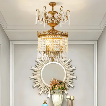 Дизайн DINGFAN във френски стил, мед led окачен лампа, луксозен дом, вила, трапезария, хол, антре, полилей за хол