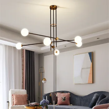 Дизайнерски полилей post modern gold luxu промишлени полилеи LED с железен прът тръба прост таванско помещение с кухненски интериор стъклена топка лампа