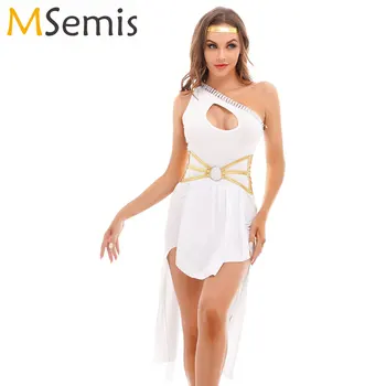 Древен Египет, костюм на египет Клеопатра, женствена рокля за лирични танци на едно рамо, гръцка принцеса, египетски ролева игра, костюмиран