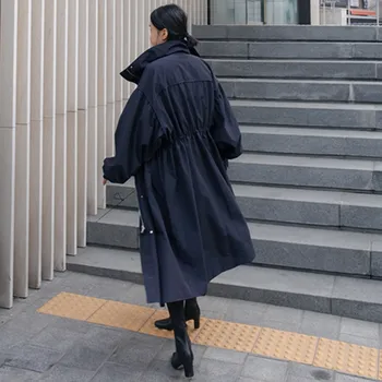 Дългата ветровка с дължина до коляното, корейски модерен военен тренч с цип, пролетно-есенни дамски палта свободен стил