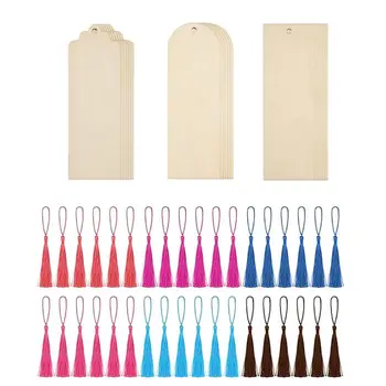 Дървени маркери с пискюли Дървена правоъгълна форма Празни бижута-отметки 36 бр. непълни занаяти, изработени от дърво с пискюли ще направят