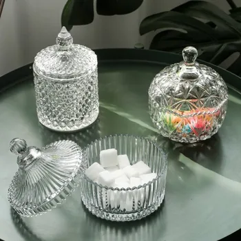 Европейската банка за бонбони от кристално чисто стъкло, креативна сахарница за плодове, банка за съхранение с капак, тава за съхранение на подправки, подарочное украса