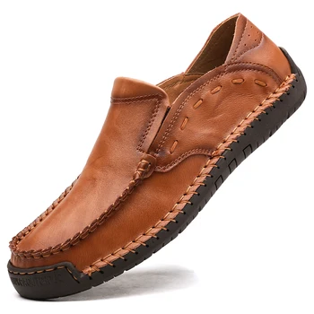Ежедневни мъжки обувки 2023, мъжки обувки от естествена Кожа, Мъжки Лоферы ръчно изработени, Мокасини, Удобни обувки за шофиране без Закопчалка, Голям Размер 48