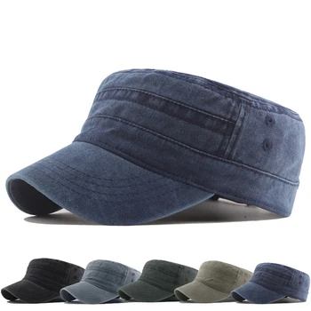 Ежедневни шапка в армия стил, лека дишаща лятна шапка от промит памук Унисекс, регулируема военна шапка кадета