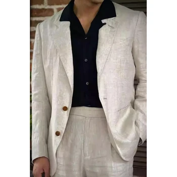 Елегантен модерен однобортный костюм за мъже 2023, приталенные мъжки костюми, однобортный дишащ памук с костюм, мъжки