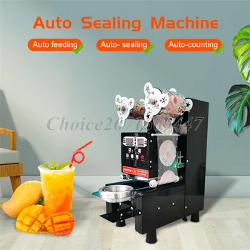 Електрически 110/220v, ново записване, автоматична машина за запечатване чаши за чай с мехурчета 90/95 мм, плодов сок, пластмасови чаши за продажба