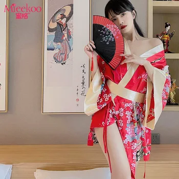 Еротично бельо, кимоно с японски принтом, секси халат за баня с лък, кимоно, едно изкушаващо рокля, еротика пижами