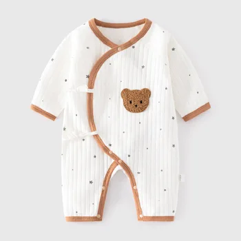 Есенен детски гащеризон памук с анимационни шарките на мечка, костюм за деца, дрехи, боди с дълъг ръкав за новородено, твърди дрехи за бебета