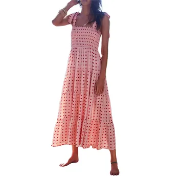 Жена богемное дълга рокля с цветен модел, на спагети презрамки и без ръкави, Бохо, плажна дълга рокля макси, ежедневни летни рокли midi-стил 