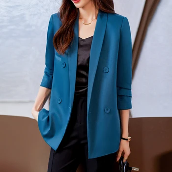 Жена шик двубортный блейзър, основно палто, женски 2023, елегантни дамски връхни дрехи в ярки цветове, с дълъг ръкав, стилни блузи