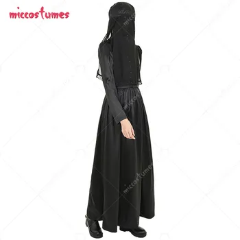 Женски костюм за cosplay Donna Beneviento, дълга тъмна рокля и воал, покриващи лицето