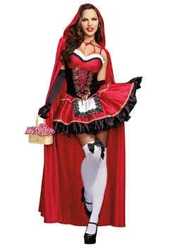 Женски костюм малка шапчица за възрастни, невероятен костюм за cosplay на Хелоуин, костюмиран