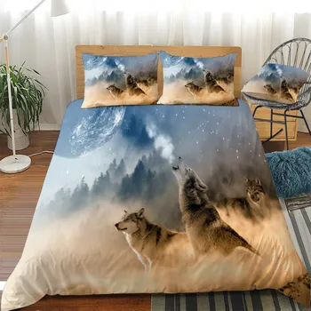 Животни Вълци Крал тигър Вой на вълк, Комплекти спално бельо за момчета и момичета, чаршаф, калъфка за възглавница, одеяло, легло двойно по размер