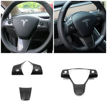 За Tesla, Модел 3 Модел Y 2017-2022 2021 Въглеродни Влакна ABS Автоаксесоари Защитно покритие на Волана на Колата Декоративна Нашивка