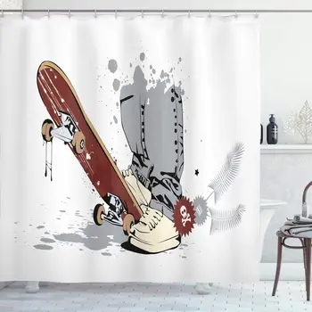 Завеса за душа в банята за момчетата на скейтборд Цветна завеса за душа в стил графити, скейт, хип-хоп уличната култура, пердета за баня
