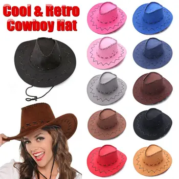 Замшевая ковбойская шапка Фетровая шапка в западен стил, реколта джаз шапка с широка периферия, аксесоари за маскарадните костюми