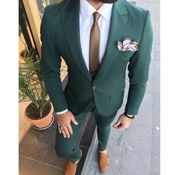 Зелени сватбени костюми за мъже 2023, модерен, мъжки костюм с изрезки на лацканах, на една пуговице, оборудвана, ежедневни, делови, официални, изработени по поръчка смокинг от 3 теми