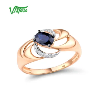 Златни пръстени VISTOSO за жени, пръстен от естествен розово злато 14 585 Проби, през цялата блестящ диамант, син сапфир, сватбени декорации за годеж