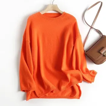 Изсъхнали модни пуловери с кръгли деколтета, пуловери, всекидневни трико с изгорени ръкав в оранжев цвят